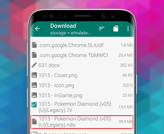 file game đã được unzip xong sẽ có đuôi .nds