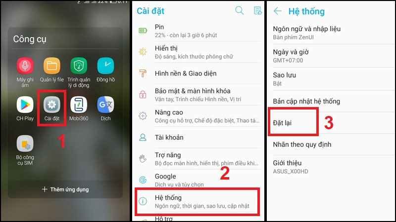 Mở phần Cài đặt > Hệ thống > Đặt lại