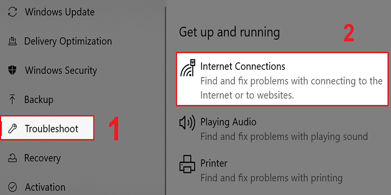 Chọn Internet Connections ở tab Troubleshoot