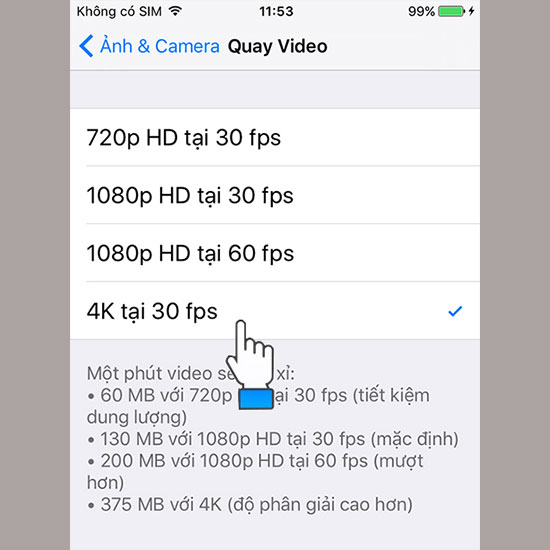 chế độ quay phim 4K
