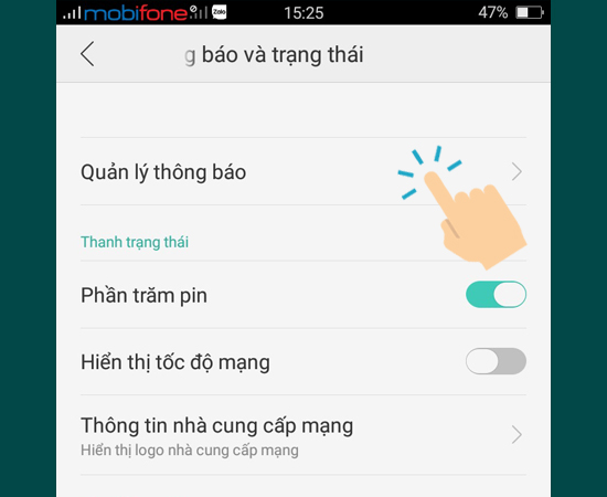 vào Quản lý thông báo