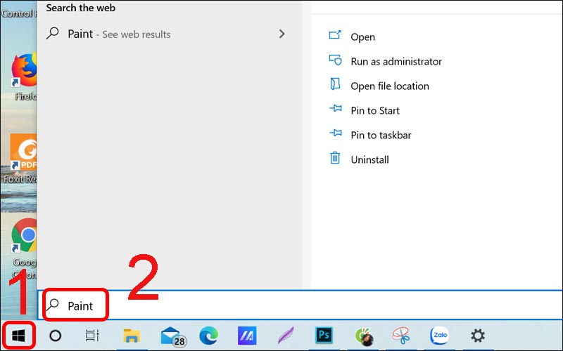Tìm kiếm và mở Paint