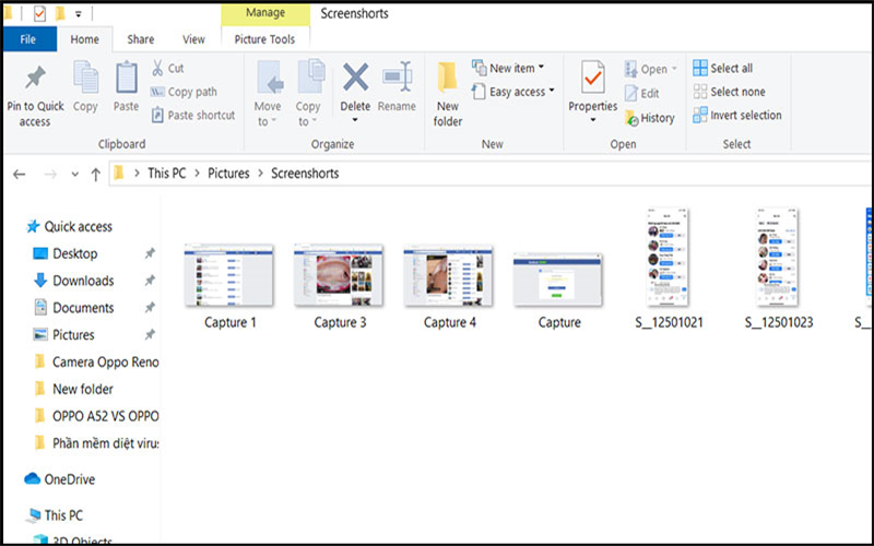 Truy cập vào This PC (My Computer) > Chọn Pictures > Screenshots