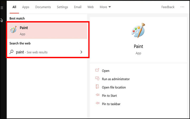 Nhấn phím Windows trên bàn phím (phím có hình cửa sổ) > Sau đó nhập vào từ khóa tìm kiếm Paint
