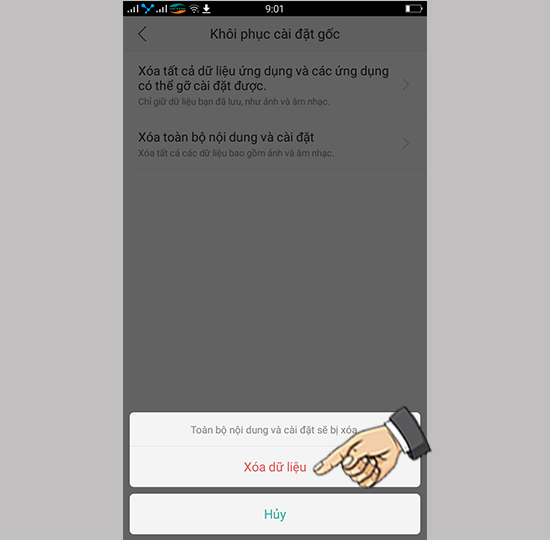 Khôi phục cài đặt gốc.