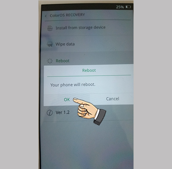 Chọn Ok để khởi động lại thiết bị.