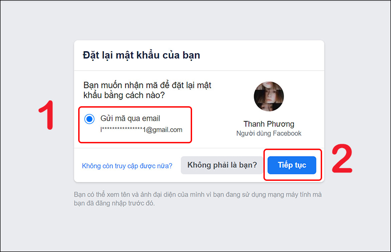 Chọn phương thức khôi phục mật khẩu