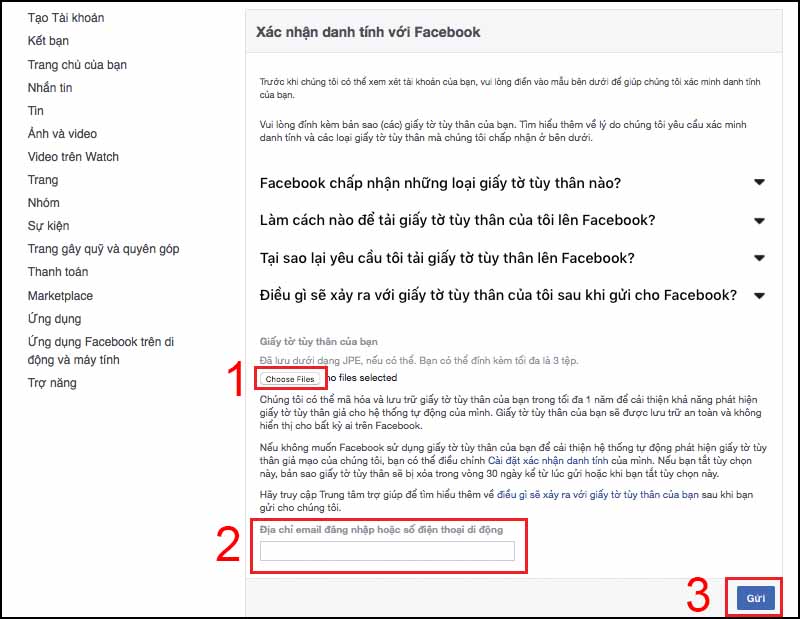 Lấy lại mật khẩu Facebook qua CMND/Thẻ căn cước