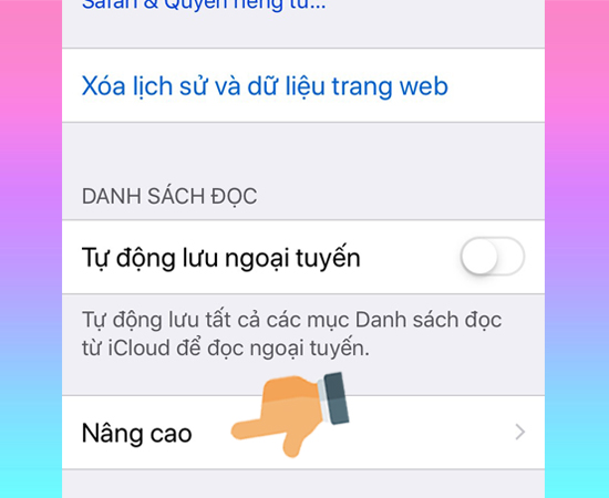 Bước 3: Kéo xuống dưới và chọn Nâng cao