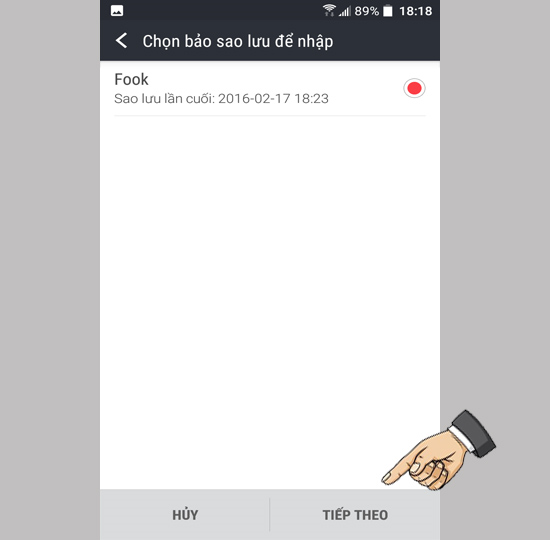 chon bản sao lưu