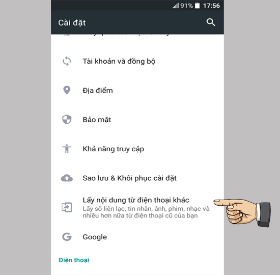 Lấy nội dung từ điện thoại khác