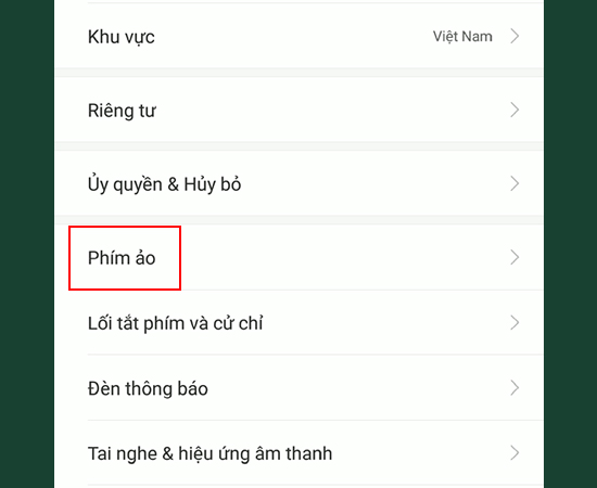 Bước 2: Chọn Phím ảo.