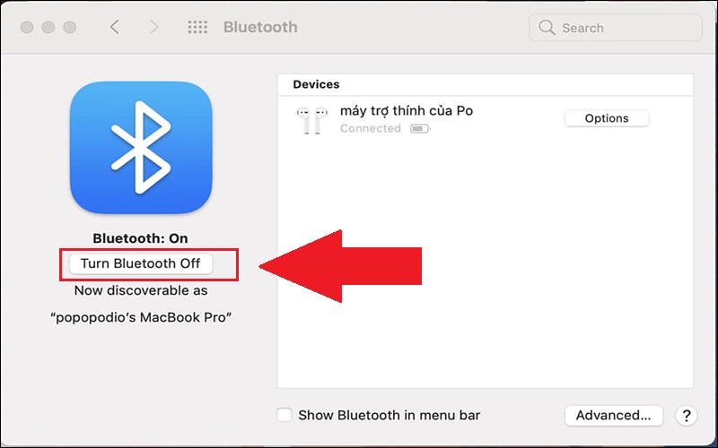 Chọn Turn Bluetooth Off để tắt Bluetooth