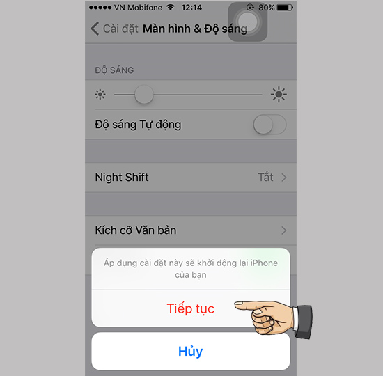 Vuốt sang phải bật > tiếp tục