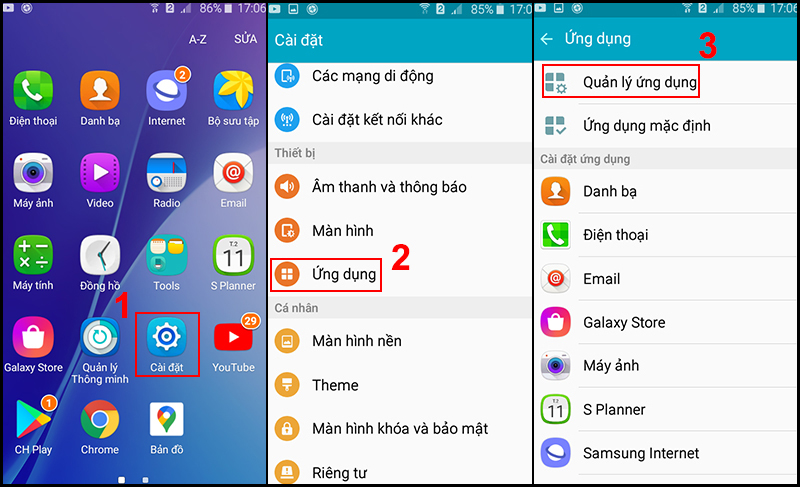 Truy cập mục Quản lý ứng dụng