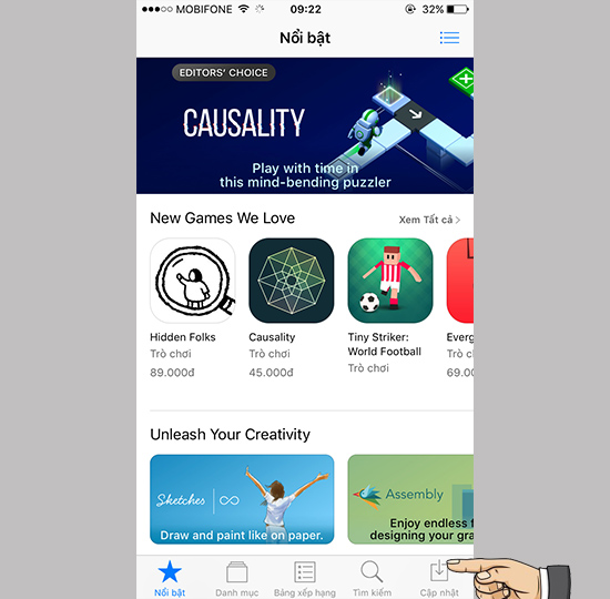 Mở App Store >> cập nhật.
