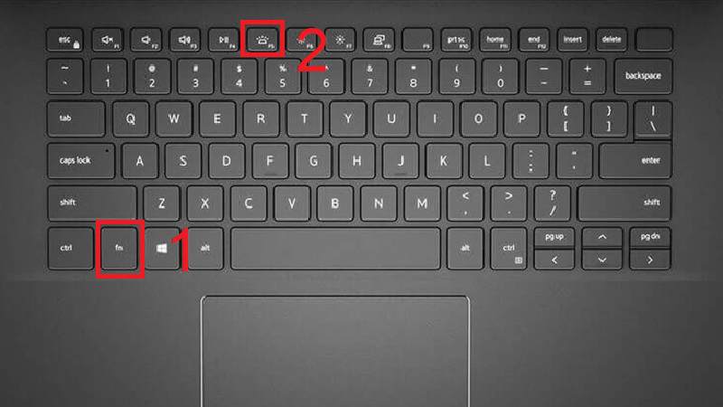 Để bật đèn bàn phím laptop Dell, bạn thực hiện nhấn tổ hợp phím Fn + F5