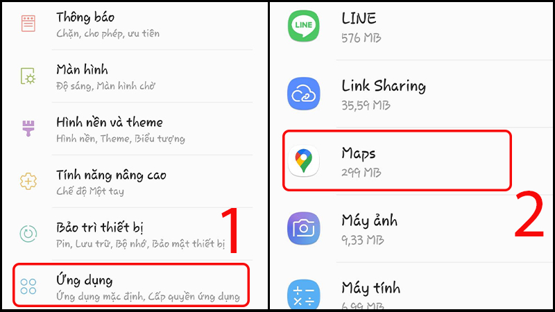 Truy cập vào ứng dụng Google Maps trong phần Cài đặt