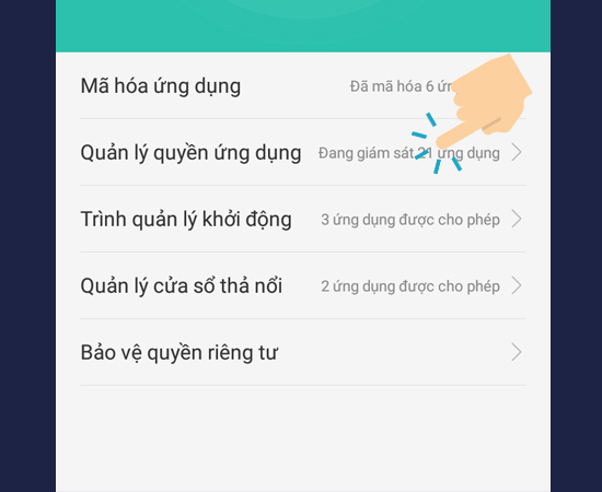 vào Quản lý quyền ứng dụng
