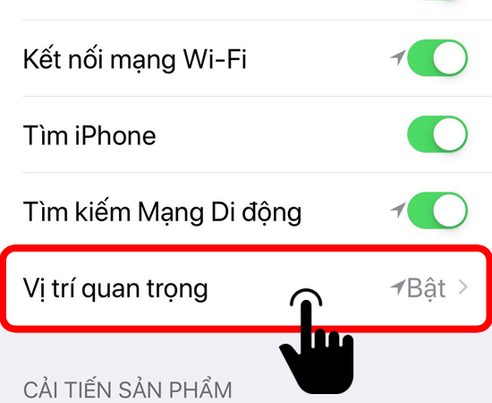 Tìm và chọn mục Vị trí quan trọng (Significant Locations)