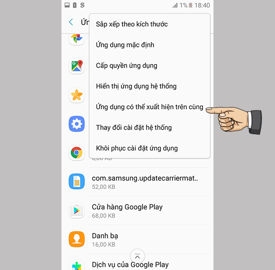 Ứng dụng có thể xuất hiện trên cùng
