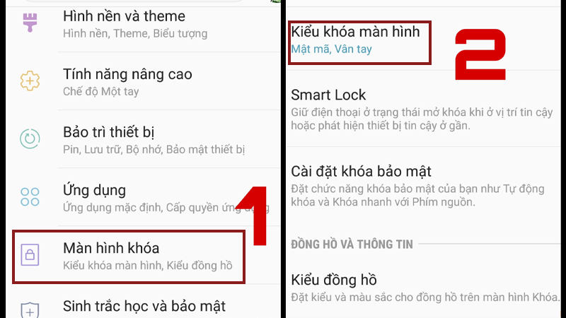 Chọn Màn hình khóa và Kiểu khóa màn hình