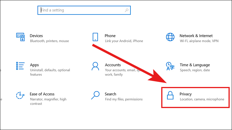Vào mục Privacy