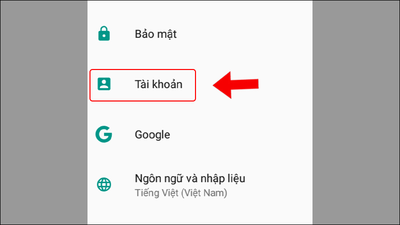 Chọn vào chữ Tài khoản