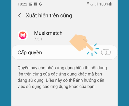 Bật cấp quyền Musixmatch