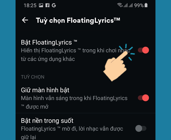 Bật FloatingLyrics
