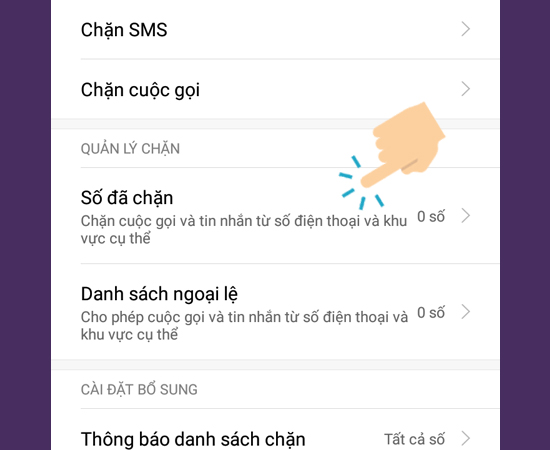 Chọn vào số đã chặn