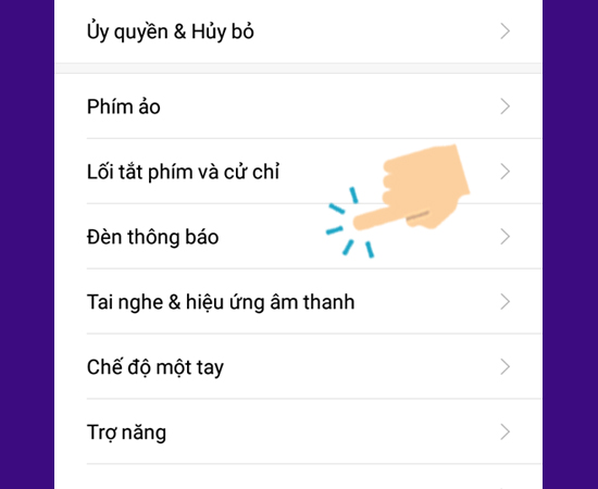 Chọn vào Đèn thông báo