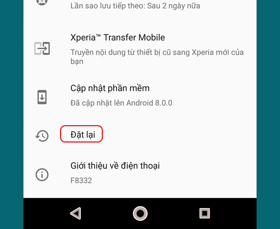 Bước 3: Sau đó vào Đặt lại.