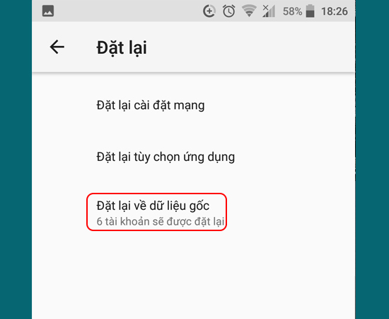Bước 4: Lúc này bạn chọn Đặt lại về dữ liệu gốc.