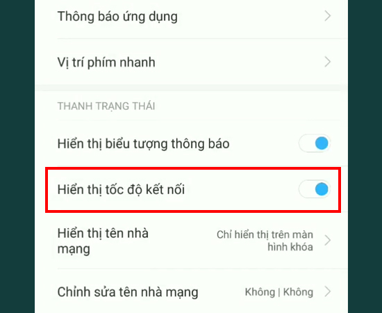 Bước 3: Sau khi thực hiện bước 2, bạn sẽ thấy Hiển thị tốc độ kết nối và hãy bật nó lên.