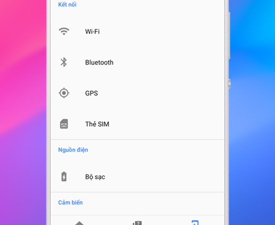 Bạn có thể kiểm tra:Wi-Fi, Bluetooth, GPS, Thẻ SIM.