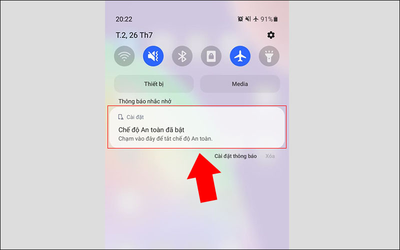 Chạm vào thông báo để tắt Chế độ an toàn