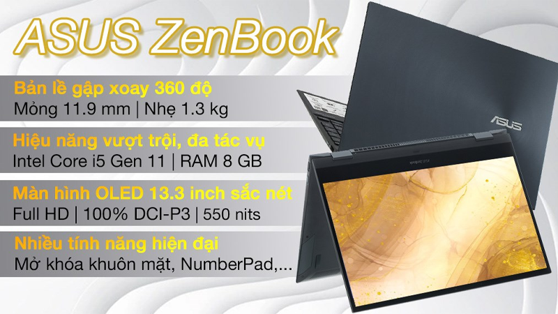 Thiết kế thời thượng, bản lề gập mở 360 độ của ASUS ZenBook Flip UX363EA i5 1135G7