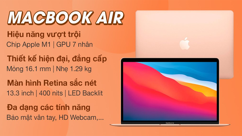 Nếu cần tìm kiếm chiếc laptop mỏng nhẹ, bạn không nên bỏ lỡ MacBook Air M1 2020 7-core GPU