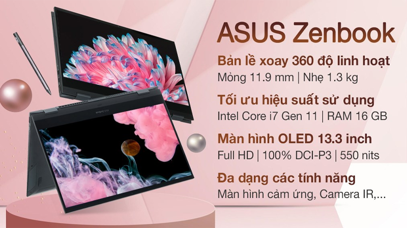 ASUS ZenBook UX363EA i7 1165G7 có thiết kế bản lề gập xoay 360 độ