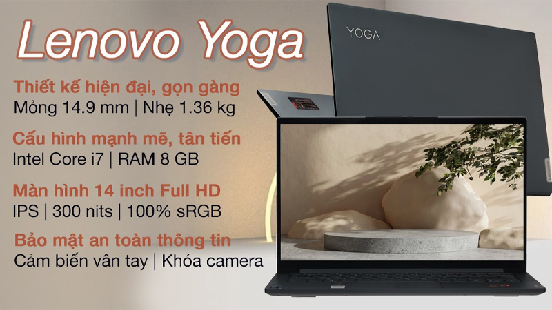 Lenovo Yoga Slim 7 14ITL05 i7 1165G7 sở hữu thiết kế năng động, có bản lề mở 180 độ