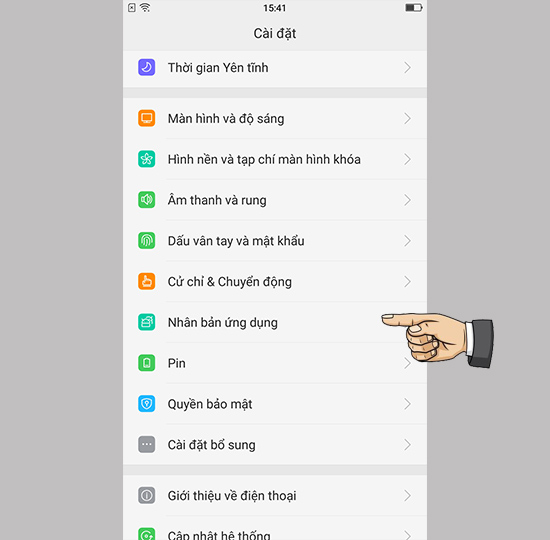 Cài đặt >> Nhân bản ứng dụng