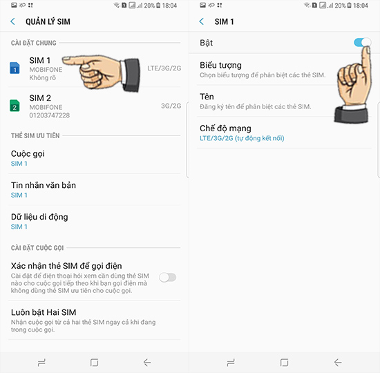 Bước 3: Chọn sim muốn tắt.