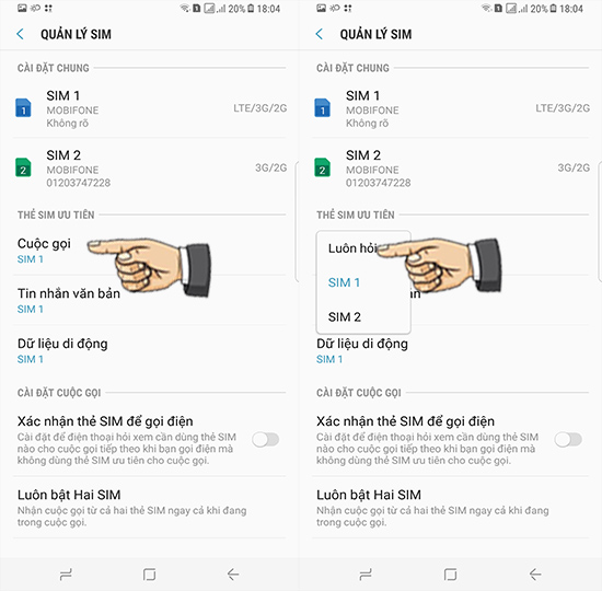 Bước 4: Chọn sim khi gọi.