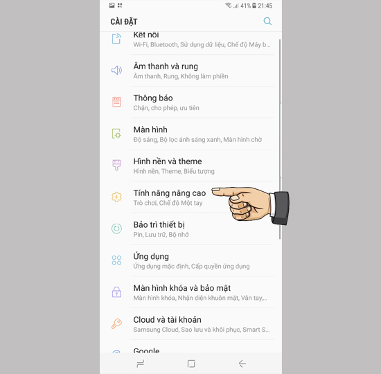 chọn tính năng nâng cao
