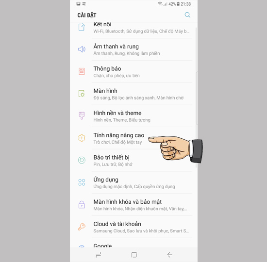 chọn tính năng nâng cao