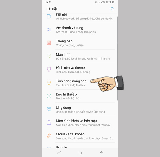 chọn tính năng nâng cao