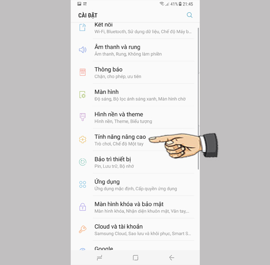 chọn Tính năng nâng cao