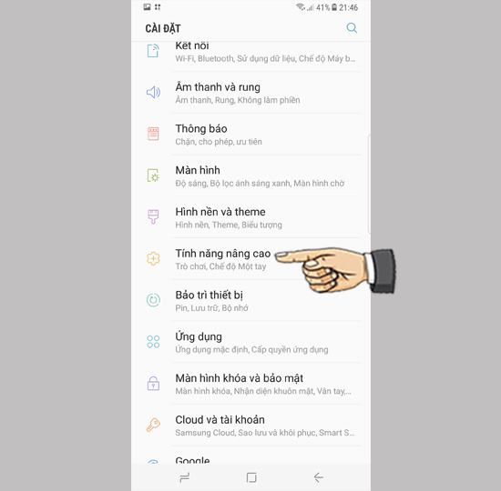 chọn Tính năng nâng cao