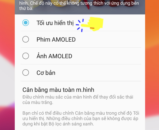 Bước 4: Kế tiếp bạn Chọn chế độ cân bằng toàn màn hình theo ý thích.